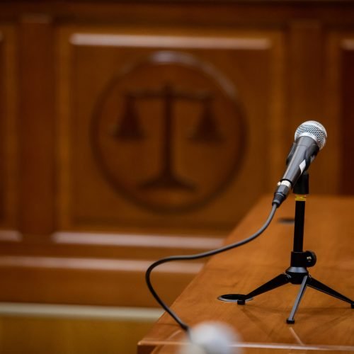 Microphone in the courtroom of the Russian court