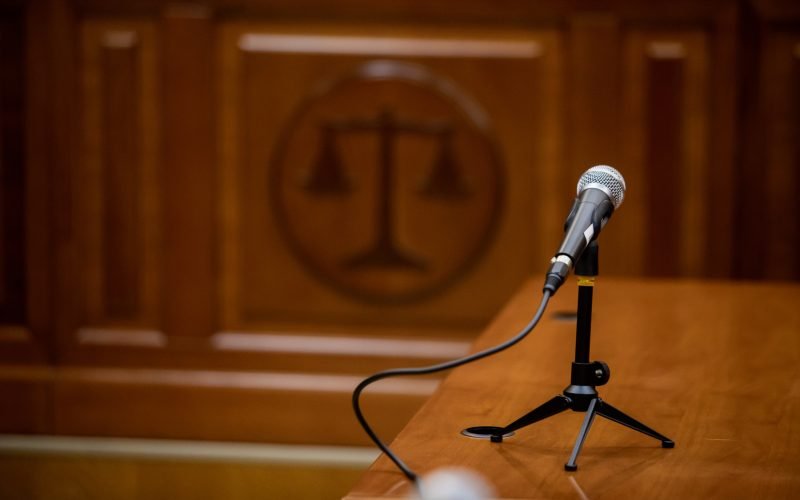 Microphone in the courtroom of the Russian court