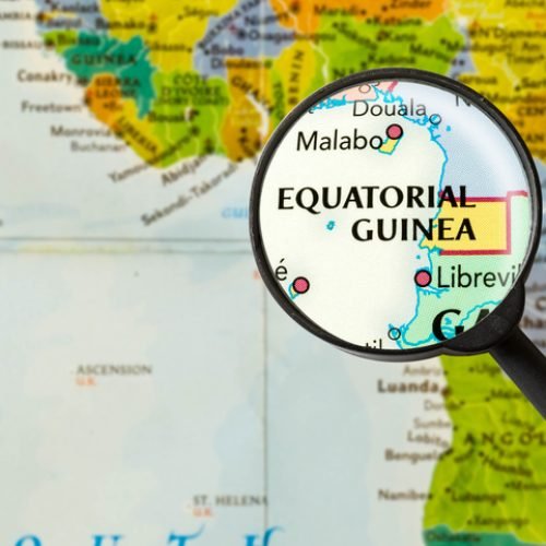 Map of Republic of Equatorial Guinea through magnifying glass
