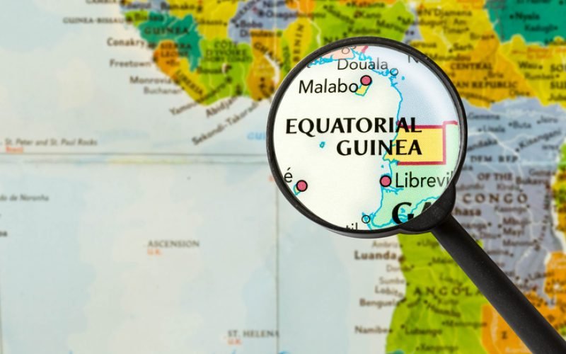 Map of Republic of Equatorial Guinea through magnifying glass