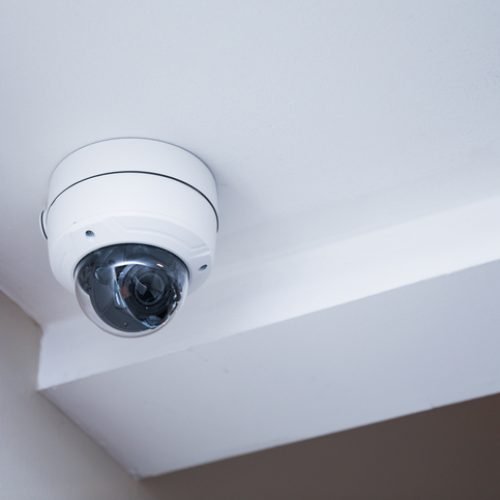 Security camera technology on urban street, ensuring public safety and surveillance