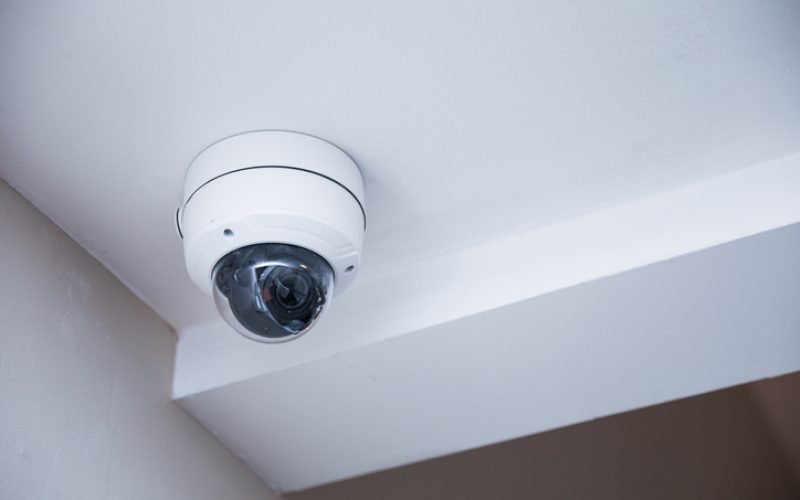 Security camera technology on urban street, ensuring public safety and surveillance